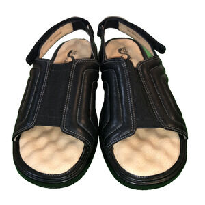 SoftWalk® Stretch adjustable Sandal in Black Nappa Leather Brand new Size 9